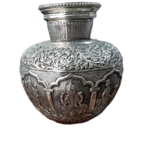 12 Inch White Metal Astalaxmi Kalash