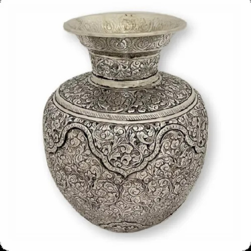 Metal Silver Plated Craving Work Flower Vase