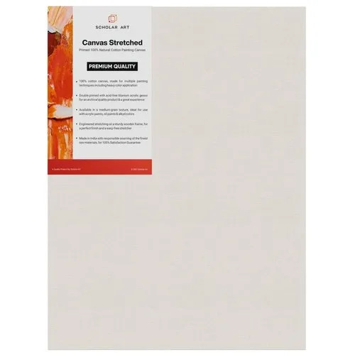 Scholar Art Artist Series Medium Grain Primed Cotton Canvas Stretched With 18x40mm Wooden Frame