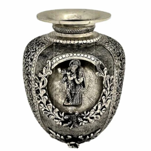 Silver Plated Radha Krishna Flower Pot