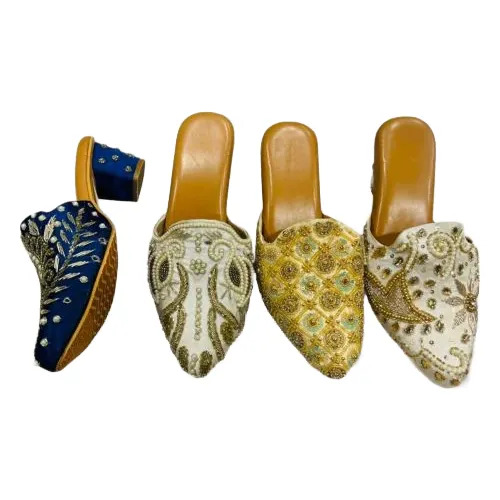 Women Hand Embroidered Block Heel Mules