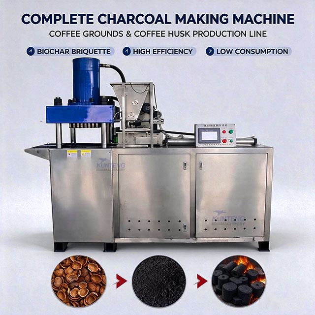 Complete Set Charcoal Making Machine Coffee Shell Residue Charcoal Production Line - Briquette Size: Customized