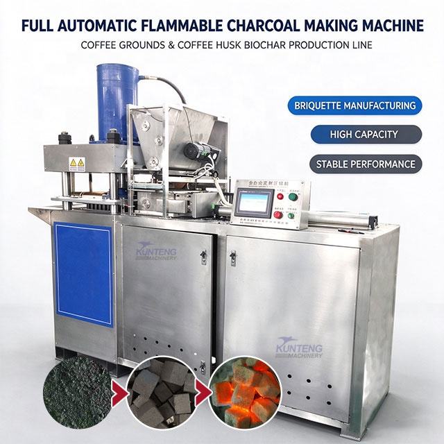 Flammable Charcoal Making Machine Coffee Grounds Coffee Husk Biochar Production Line Briquette Charcoal Manufacturing Plant - Briquette Size: Customized