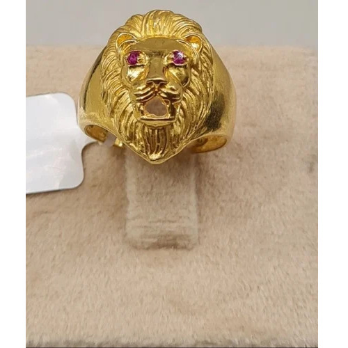 Mens Lion Design Gold Ring