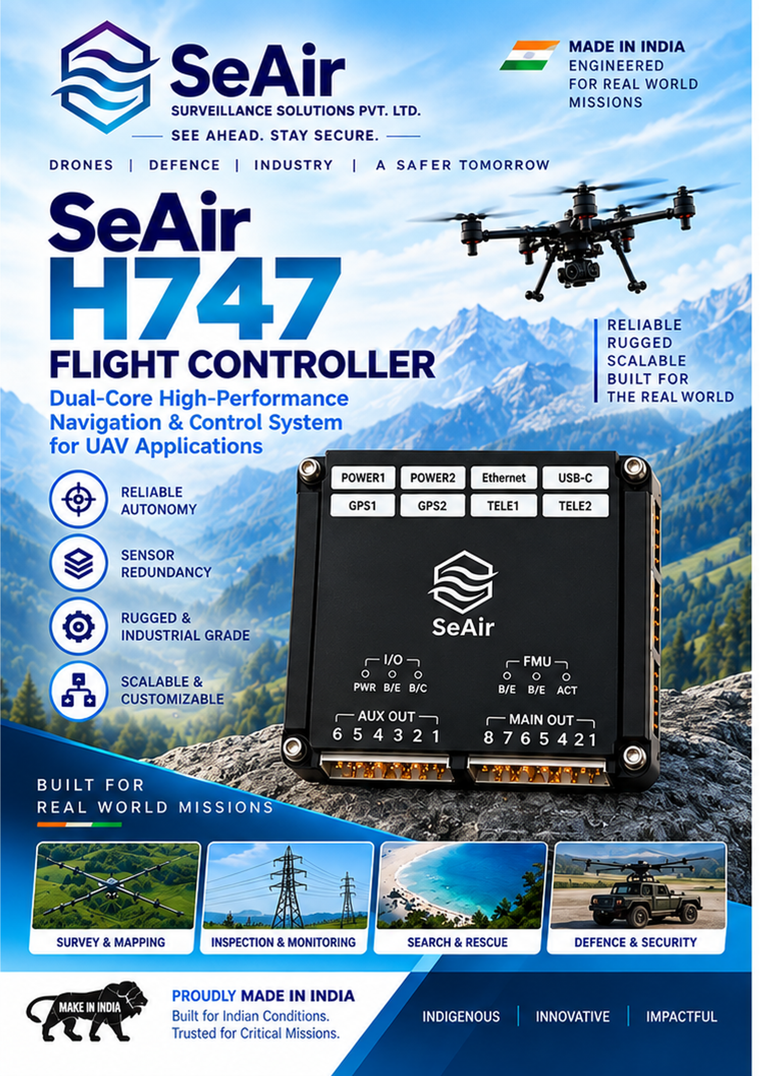 Seair H747 Flight Controller For Uav Application - Color: Black