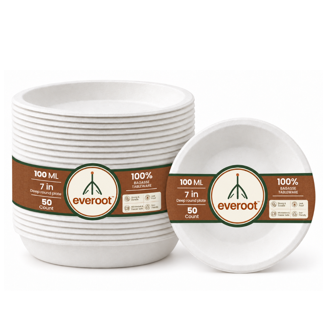Everoot Disposable 7 Inch Deep Round Bagasse Plates For Events 50 Pcs - Application: Food Serving