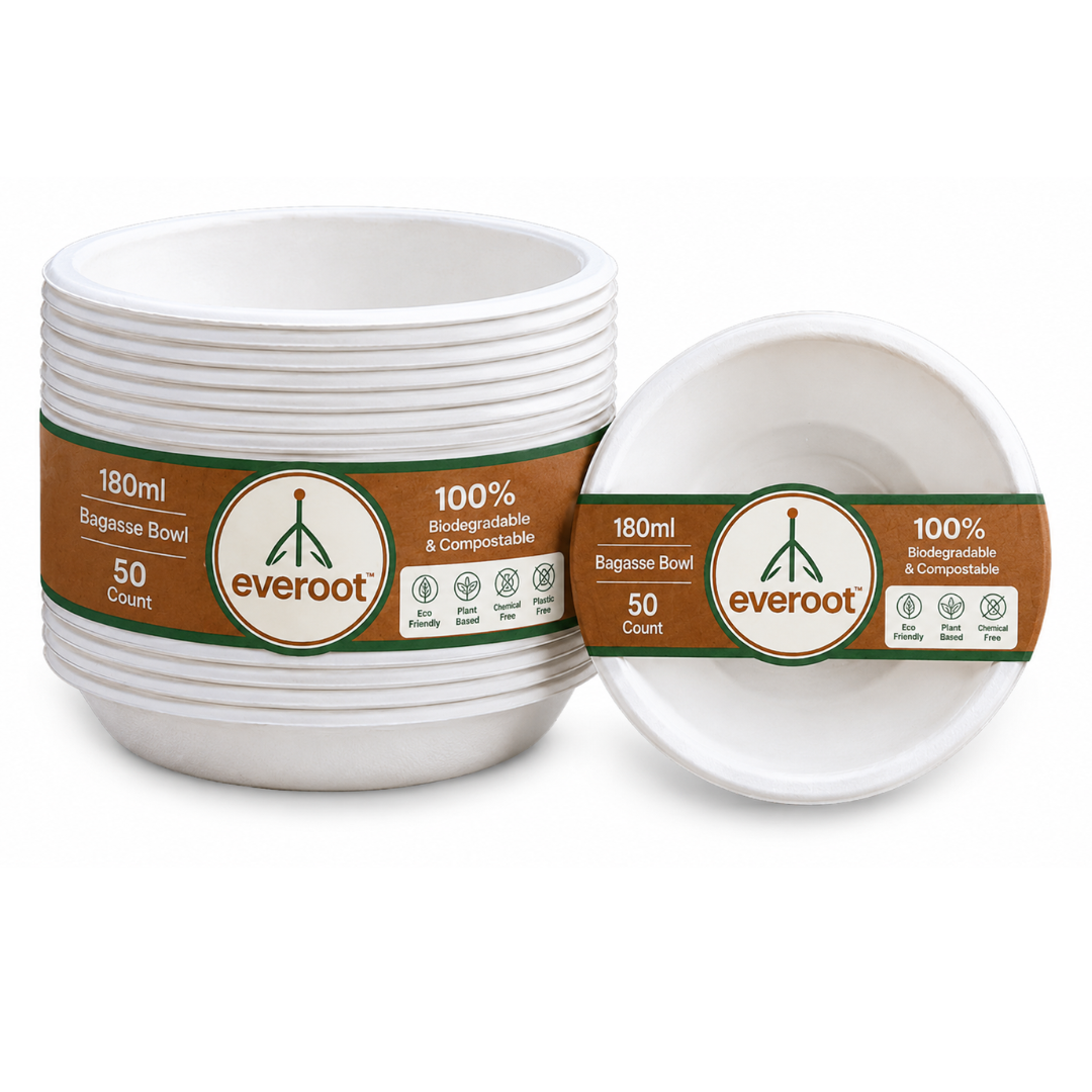 Everoot 180 Ml Round Disposable Bagasse Bowl Pack Of 50 - Application: Restaurants