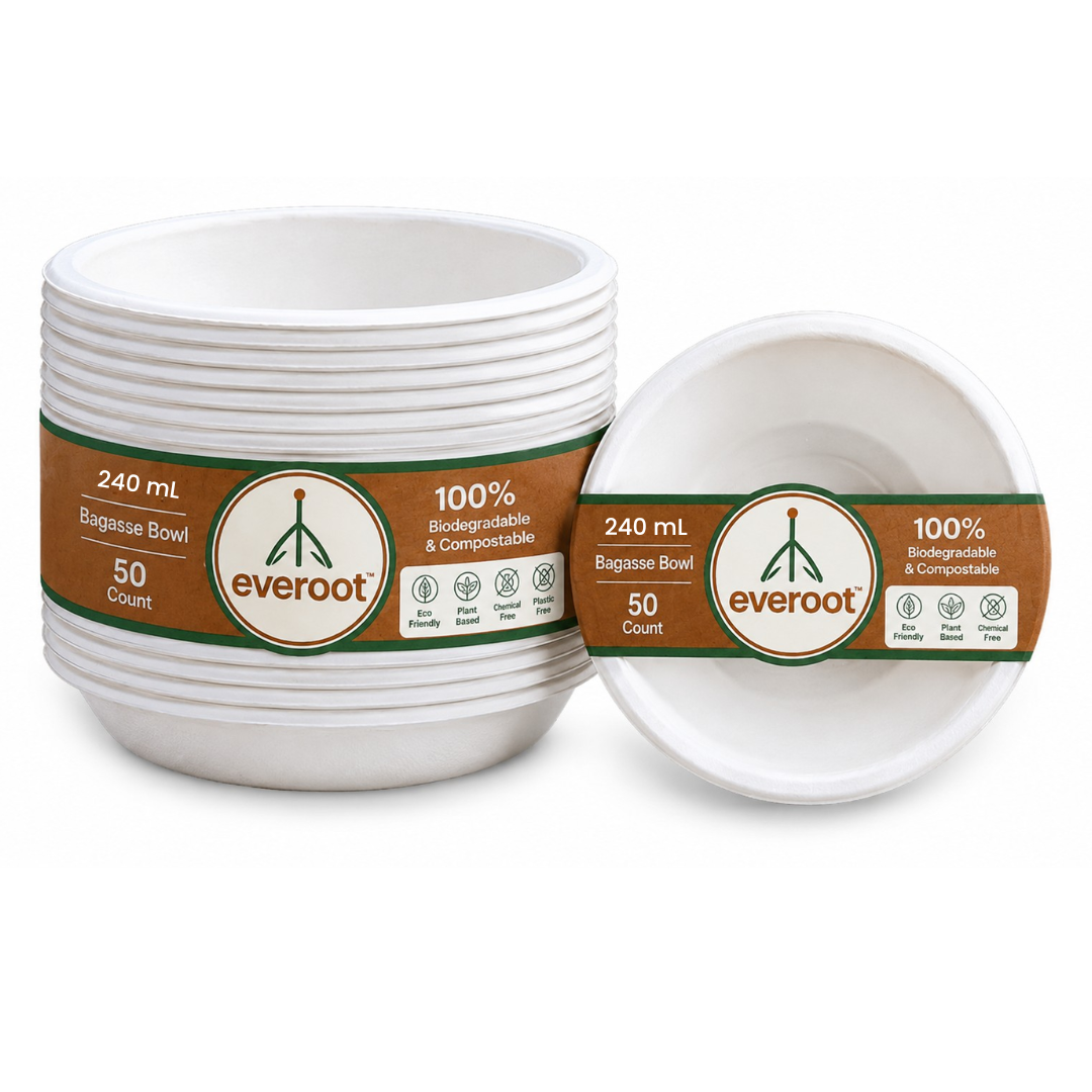 Everoot 240 Ml Round Disposable Bagasse Bowl Pack Of 50 - Application: Restaurants