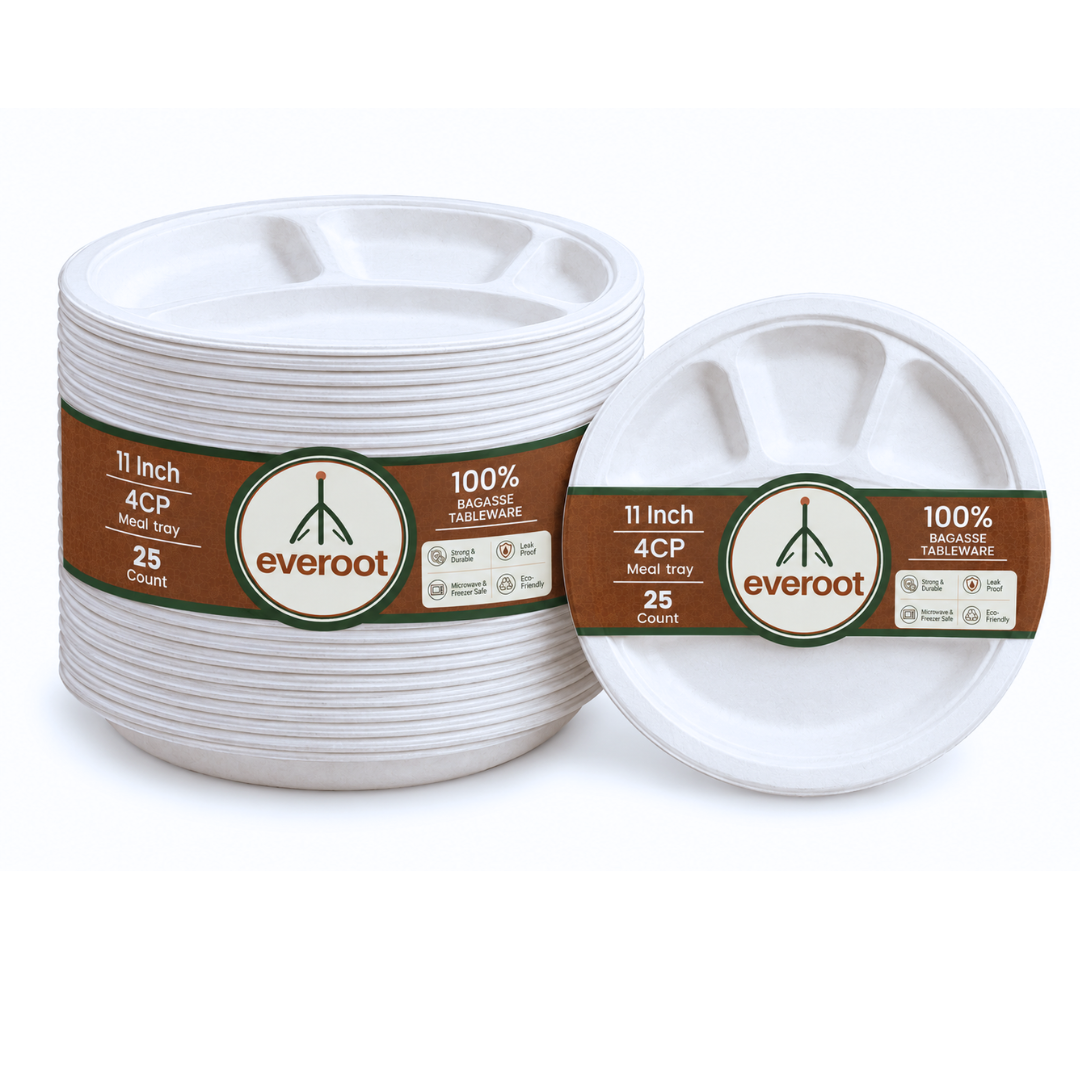 Everoot Disposable 11 Inch Round 4 Cp Bagasse Plate Pack Of 25 - Application: Catering