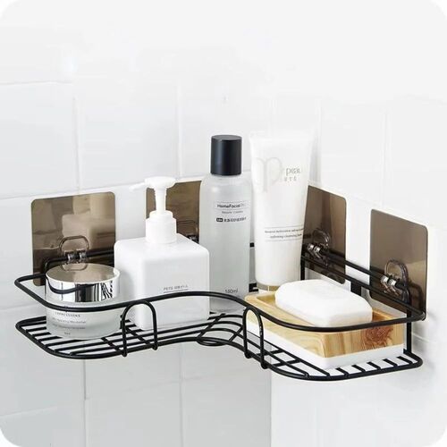 Stainless Steel Black Corner Bathroom Wall Shelf
