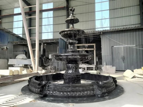 Black Carved Marble Outdoor Fountain