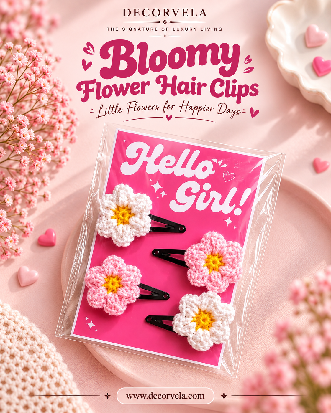 Bloomy Flower Hair Clips - Color: Pink