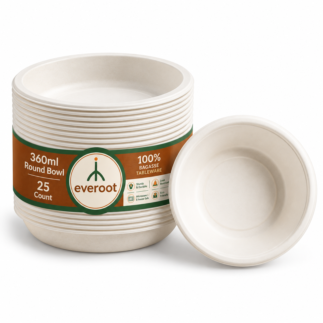 Everoot Disposable 360 Ml Round Bagasse Bowl Pack Of 50 - Application: Restaurants