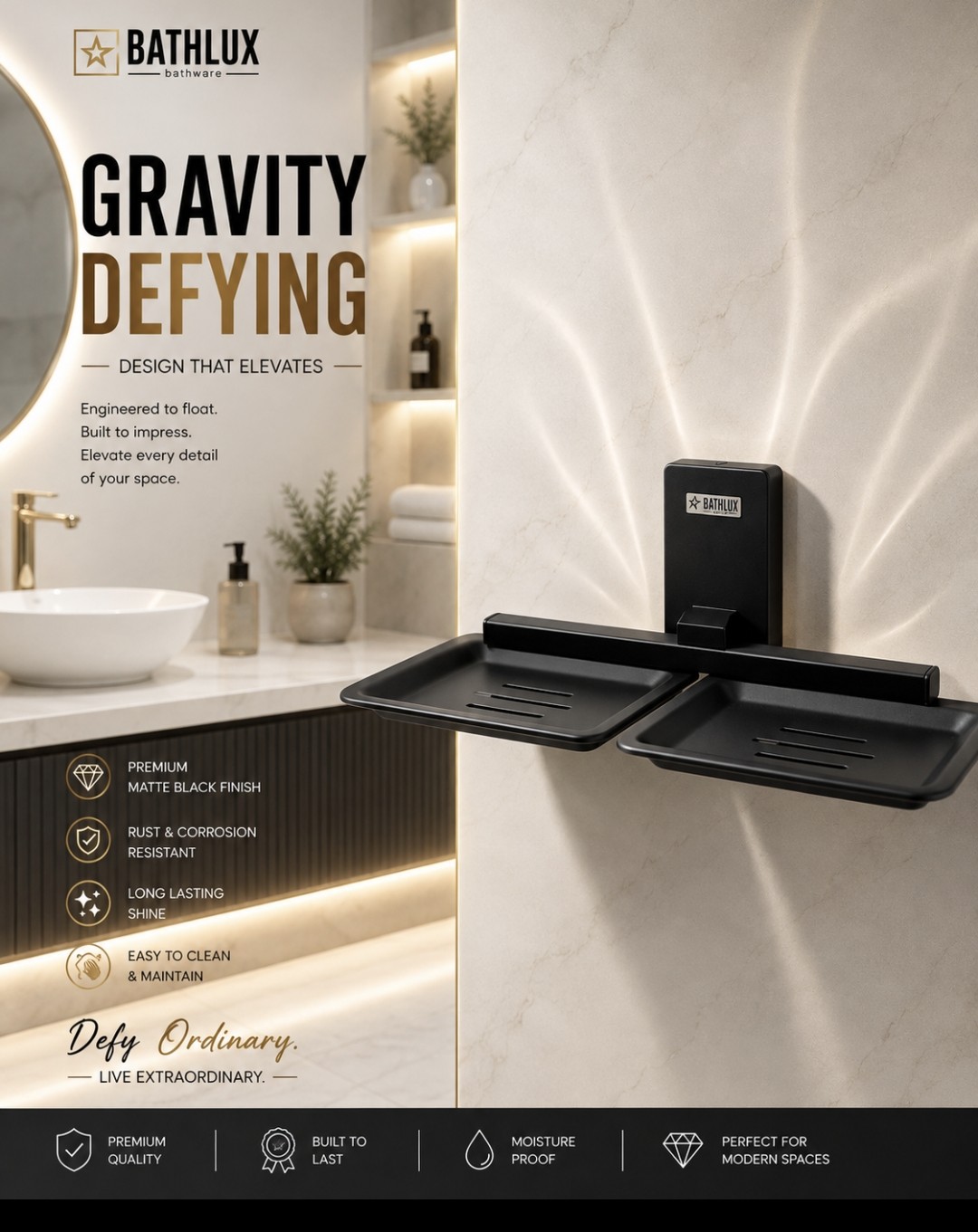 Soap Dish Double Black QB Bathlux