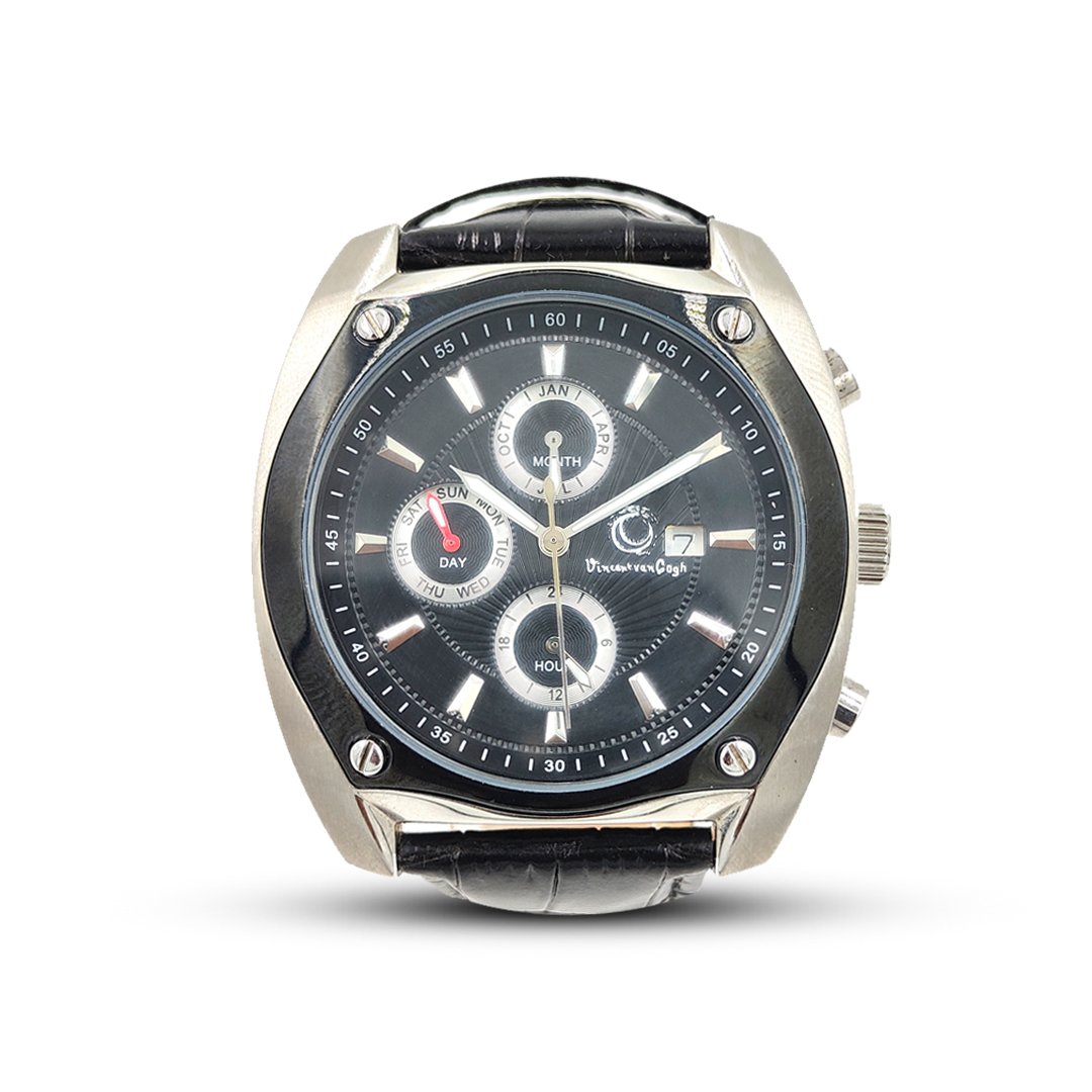 Vincent Van Gogh Solid Stainless Steel Chronograph Calendar Black Dial Analog Watch For Men