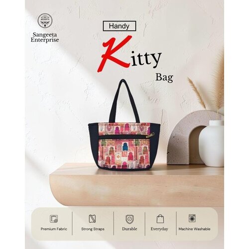 Handy Kitty Bag Multicolor Ethnic Print Front Zip
