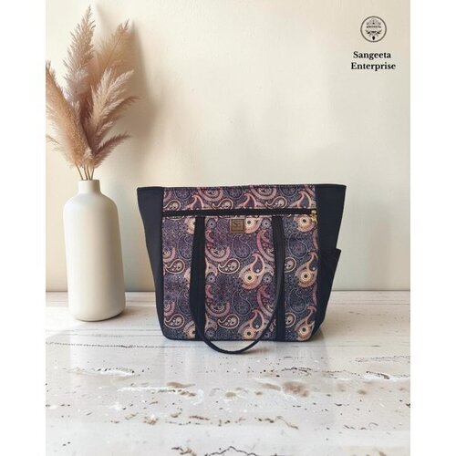 Jumbo Tote Bag Large 24x17 Ethnic Print with Bottle Holder