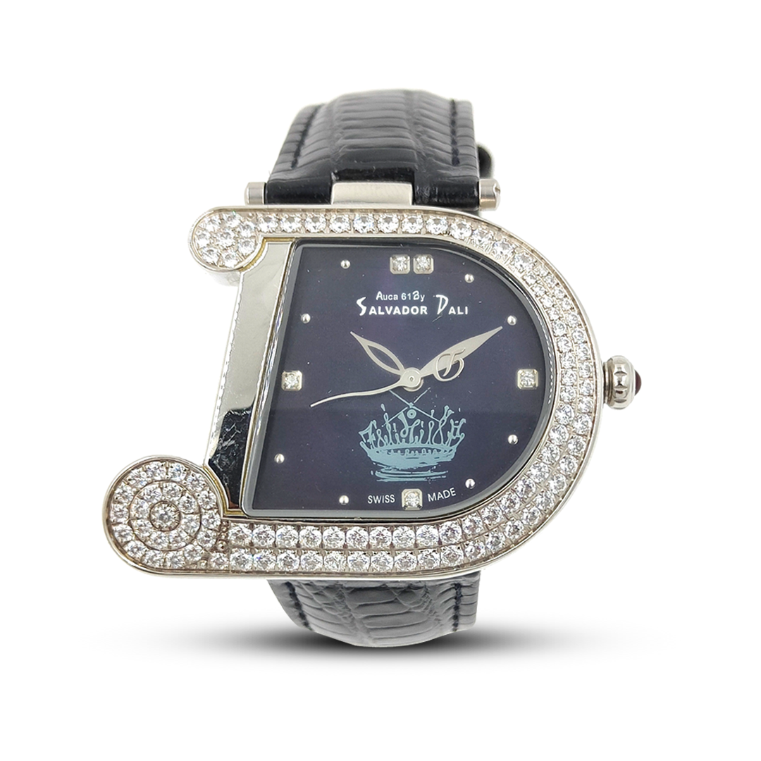 Salvador Dali Semi Sapphire Crystal All Stainless Steel Black Dial Wrist Watch For Men