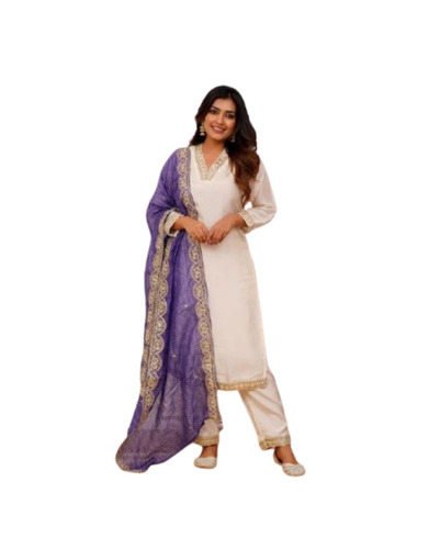 Ladies White Cotton Kurti Pant Set
