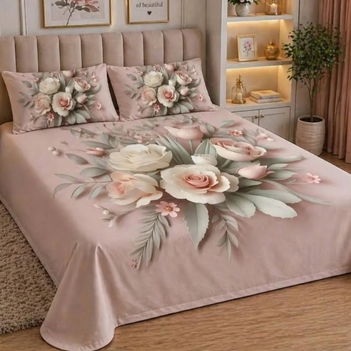 Flower Printed Double Bed Sheet
