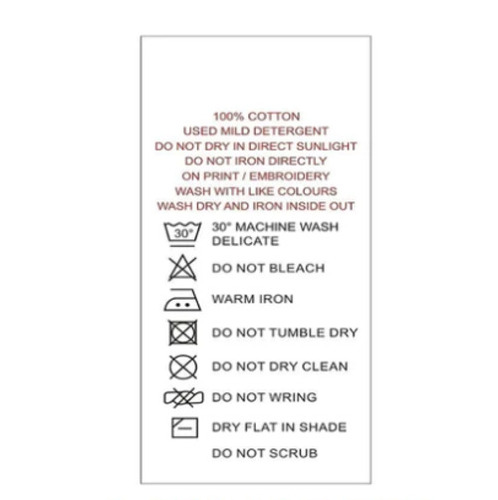 Wash Care Instructions Clothing Label