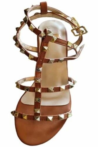 Ladies Brown Pu Flat Sandals
