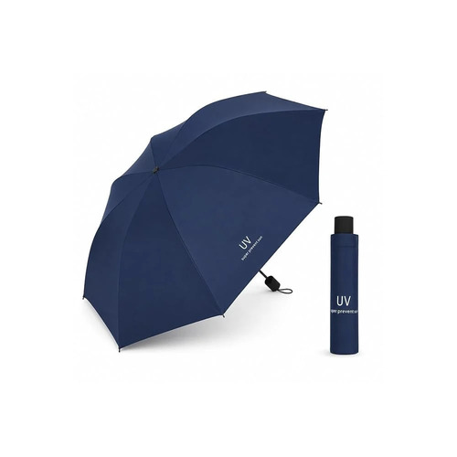 Navy Blue Compact Folding Umbrella For Rain
