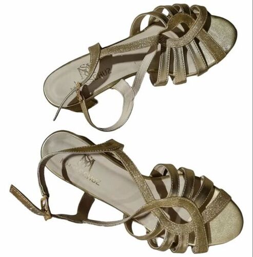Ladies Golden Block Heel Sandal