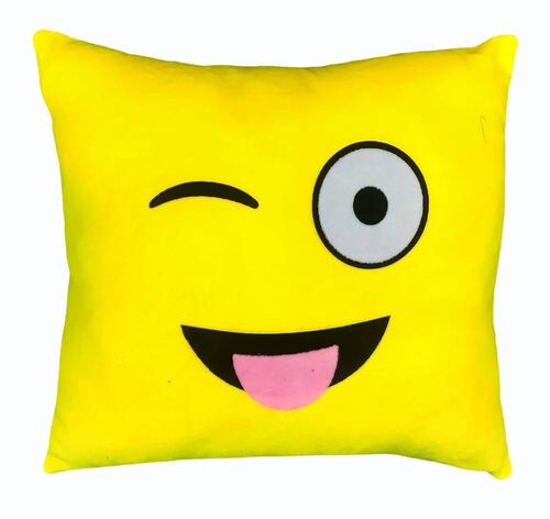 Yellow Color Square Emoji Printed Cushion