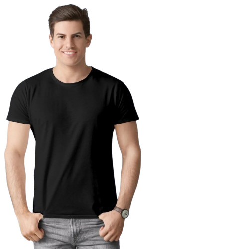 Men Black Plain T Shirt