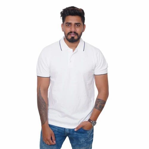 Men White Cotton T Shirt