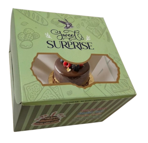 7x7x5 Inch Green Printed Duplex Paper Cake Box