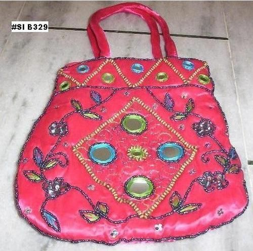 Red Embroidered Bag With Mirror Work