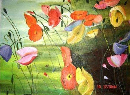 Exclusive Poppies Canvas Painting Size: 2X2.5 Feet