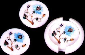 Handmade Marble Inlay Coaster Set Size: Vary