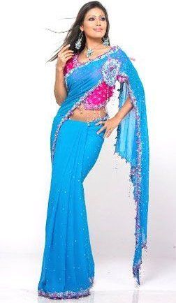 Ladies Blue Color Designer Party Wear Saree