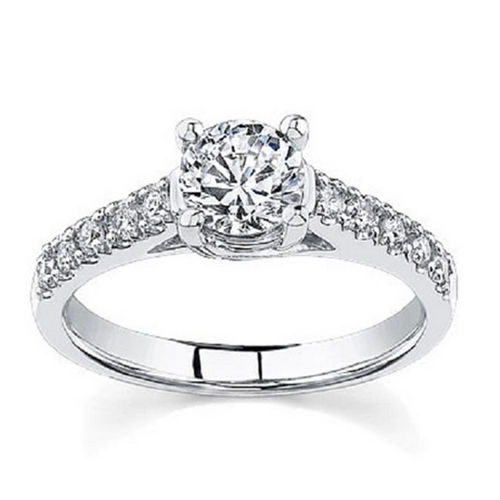 Exclusive Real Round Diamond Engagement Ring In 14K White Gold Diamond Carat Weight: 0.50 Carat