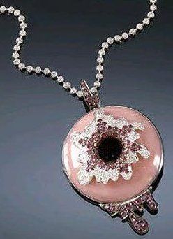 18 K White Gold Pink Opal Diamond Necklace Excellent