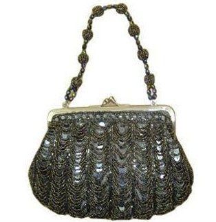 90s Beaded CLUTCH Vintage BLACK Clamshell Evening Bag