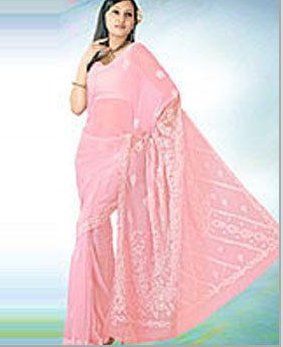 Pink Lucknow Embroidered Sarees