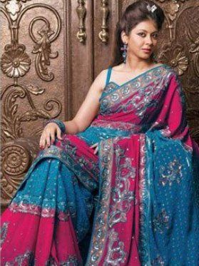 Blue & Pink Ethnic Party Wear Georgette Sarees