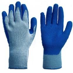 Latex Coated Gloves - Gray Polyester Knitted Liner, Sizes 7-11, Blue Latex Coated Palm & Fingers, Knit Wrist