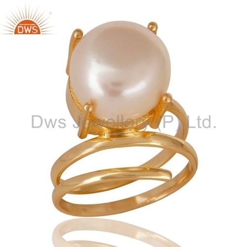 Designer Gold Plated Brass Natural Pearl Gemstone Party Wear Ring