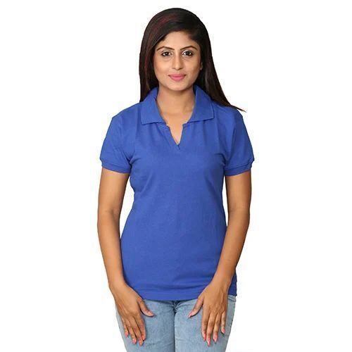 Blue Ladies Collar T Shirt