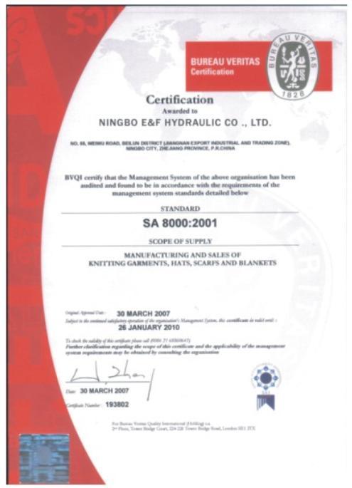 SA8000:2001 CERTIFICATION SERVICES