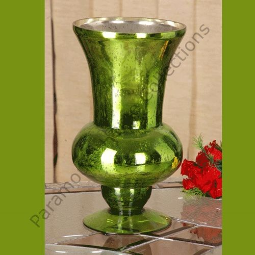 Glass Flower Vase With Green Antique Finish