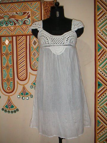 White Ladies Linen Dress With Crochet