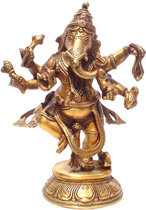 Gold 6 Hands Dancing Ganesha Statue