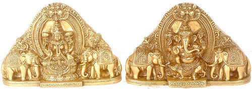 Gold Lord Ganesha And Goddess Lakshmi Statue