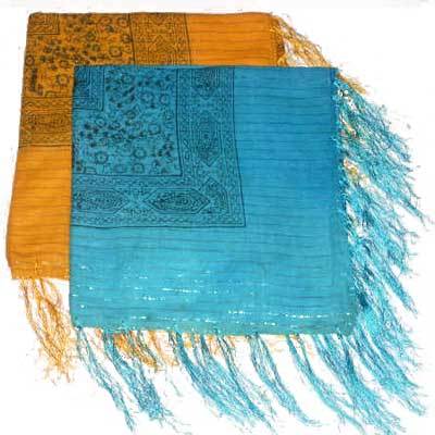 Yellow And Blue Printed Fancy Ladies Scarves